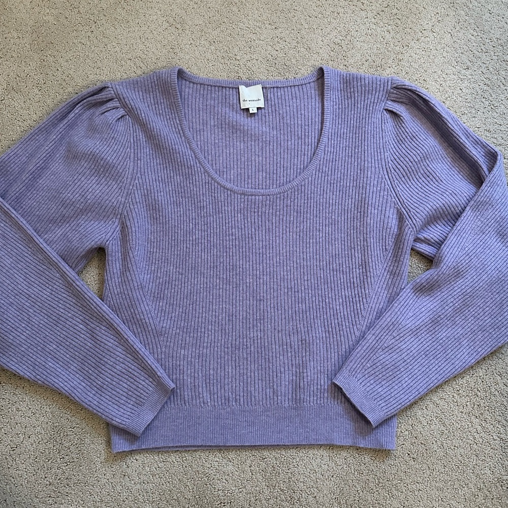 The Westside Kaia Purple Lavender Wool Cashmere Ribbed Knit Spring Sweater Large